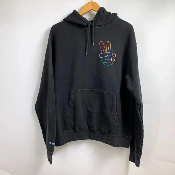 ADIDAS Originals Hoodie Peace Sign Trefoil Logo Fleece Sweatshirt Size L - Picture 1 of 13